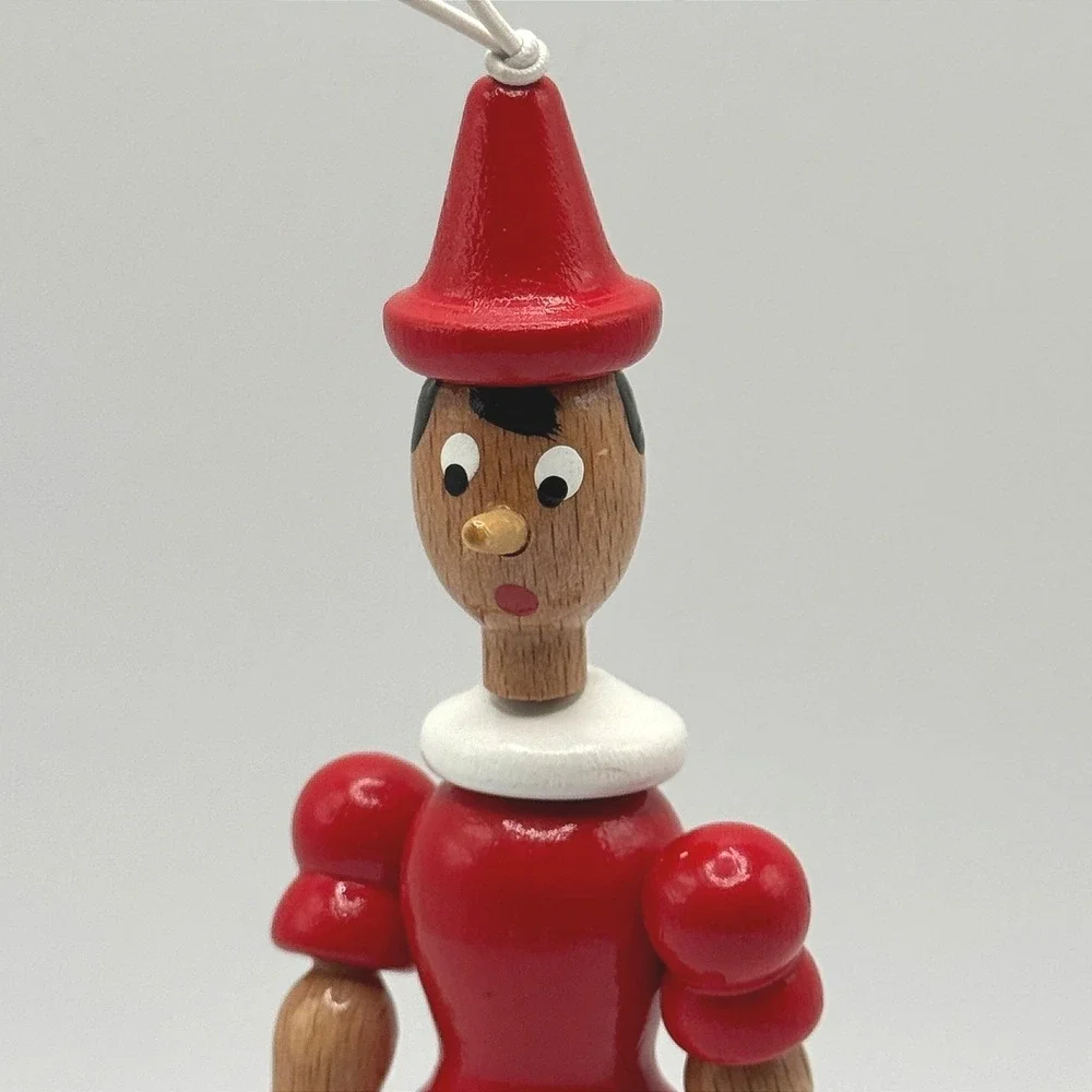 Vintage Wooden Pinocchio Ornament Made in Italy Articulated Hanging‎ Figure Toy